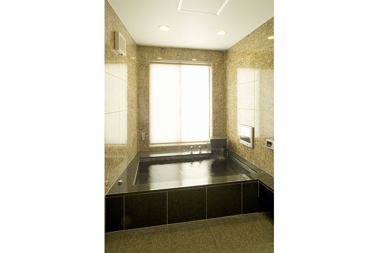 笠石もエプロン部も御影石で仕上げています。メンテナンスのためこの部分に点検口があります。