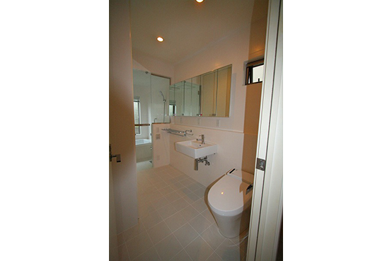 鏡は収納付き三面鏡を作成、取り付け収納力をリフォーム前よりアップしました。