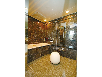 壁の仕上げ材は、「グリジオカルニコ」という天然大理石です。