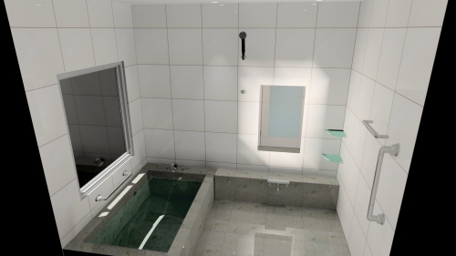 床・浴槽は天然の十和田石仕様の